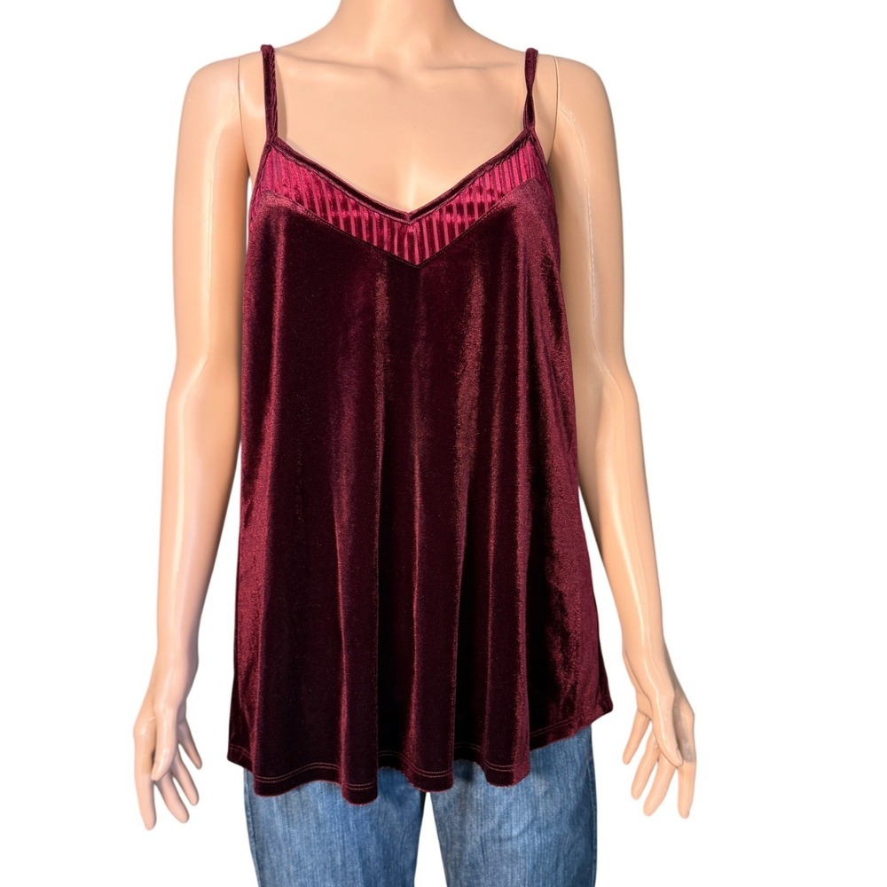 Mystree Womens Wine Red Velour Camisole Top V-Neck Adjustable Straps S 57690